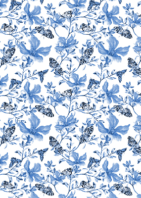 Estor enrollable de tela con diseño de mariposas azules
