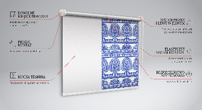 Estor enrollable de tela con patrón azul