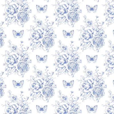 Estor opaco con flores azules y mariposas