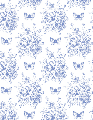 Estor opaco con flores azules y mariposas