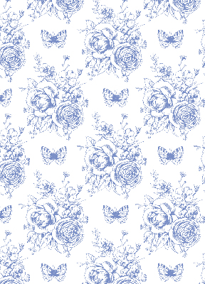 Estor opaco con flores azules y mariposas