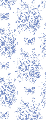 Estor opaco con flores azules y mariposas