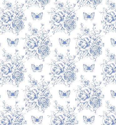 Estor opaco con flores azules y mariposas