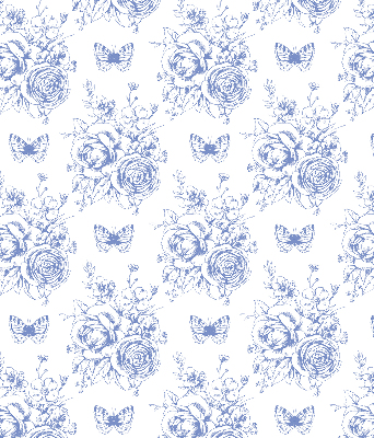 Estor opaco con flores azules y mariposas