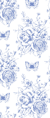 Estor opaco con flores azules y mariposas