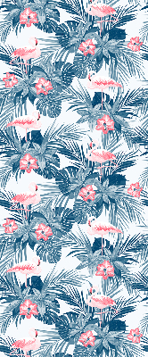 Estor enrollable de tela con estampado de plantas tropicales y flamencos