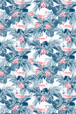 Estor enrollable de tela con estampado de plantas tropicales y flamencos
