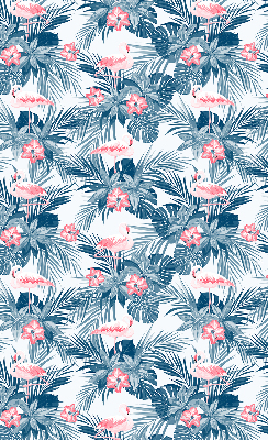 Estor enrollable de tela con estampado de plantas tropicales y flamencos