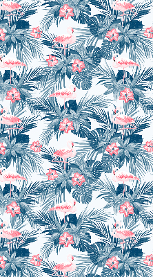 Estor enrollable de tela con estampado de plantas tropicales y flamencos