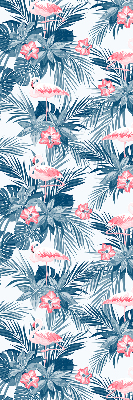 Estor enrollable de tela con estampado de plantas tropicales y flamencos