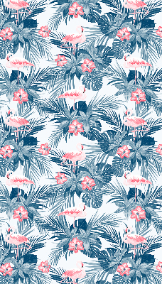 Estor enrollable de tela con estampado de plantas tropicales y flamencos