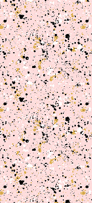 Estor enrollable de tela con manchas de pintura sobre un fondo rosa