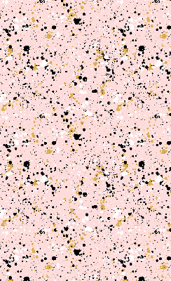Estor enrollable de tela con manchas de pintura sobre un fondo rosa