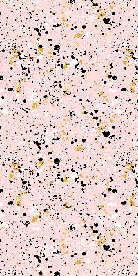 Estor enrollable de tela con manchas de pintura sobre un fondo rosa