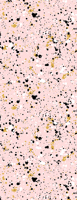 Estor enrollable de tela con manchas de pintura sobre un fondo rosa
