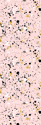 Estor enrollable de tela con manchas de pintura sobre un fondo rosa