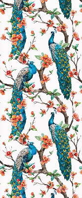 Estor decorativo con diseño de pavo real en una rama