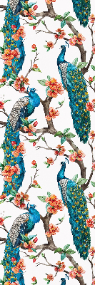 Estor decorativo con diseño de pavo real en una rama