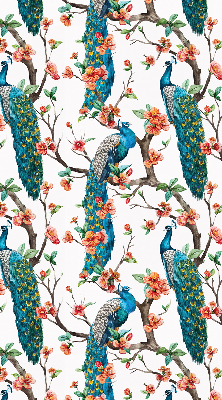 Estor decorativo con diseño de pavo real en una rama