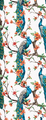 Estor decorativo con diseño de pavo real en una rama
