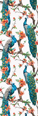 Estor decorativo con diseño de pavo real en una rama