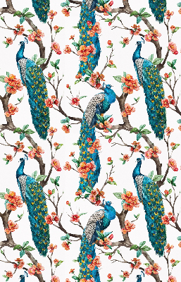 Estor decorativo con diseño de pavo real en una rama