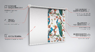 Estor decorativo con diseño de pavo real en una rama