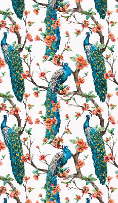 Estor decorativo con diseño de pavo real en una rama