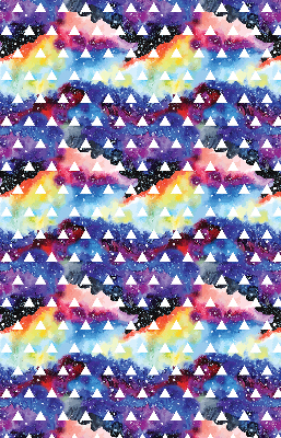 Estor enrollable de tela con triángulos blancos sobre un fondo de color