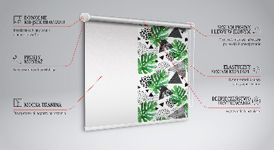 Estor decorativo con diseño de hojas, triángulos y puntos
