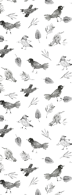 Estor decorativo con pájaros y hojas dibujados