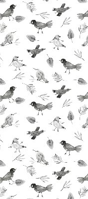 Estor decorativo con pájaros y hojas dibujados