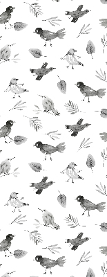 Estor decorativo con pájaros y hojas dibujados