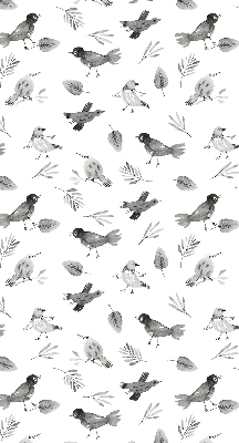 Estor decorativo con pájaros y hojas dibujados