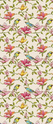 Estor decorativo con pájaros en las flores