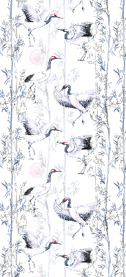 Estor decorativo con diseño de garzas y árboles