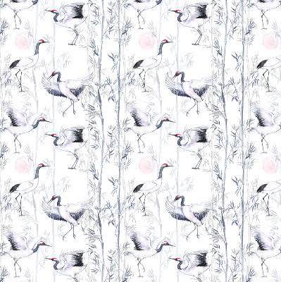 Estor decorativo con diseño de garzas y árboles