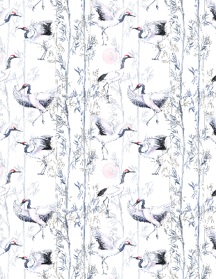 Estor decorativo con diseño de garzas y árboles