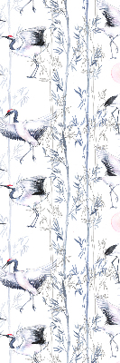 Estor decorativo con diseño de garzas y árboles
