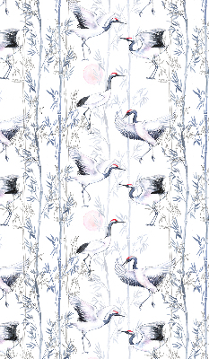 Estor decorativo con diseño de garzas y árboles