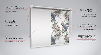 Estor enrollable de tela con diseño de loros entre flores