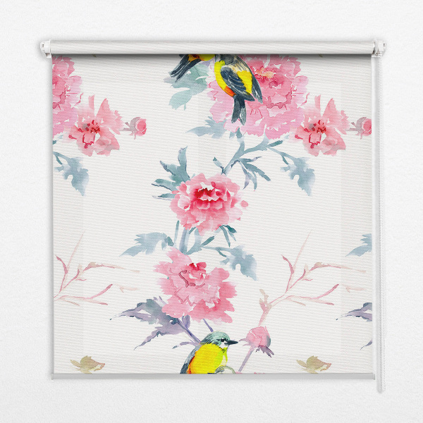 Estor decorativo con pájaros en las flores