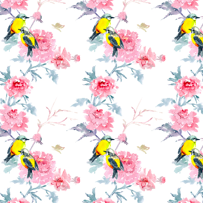 Estor decorativo con pájaros en las flores