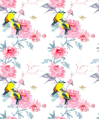 Estor decorativo con pájaros en las flores