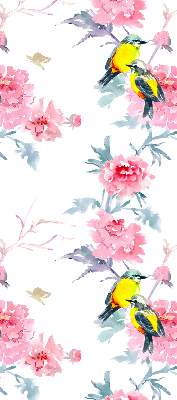 Estor decorativo con pájaros en las flores