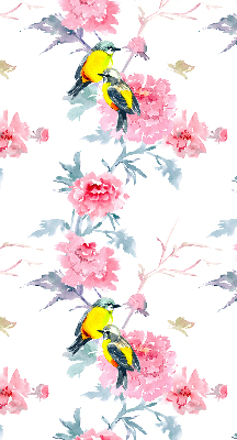 Estor decorativo con pájaros en las flores