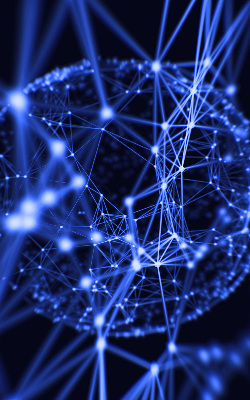 Estor opaco con puntos azules conectados por líneas