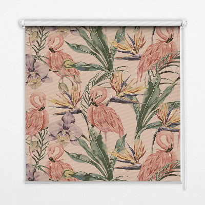 Estor decorativo con flamencos y flores