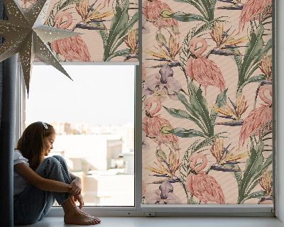 Estor decorativo con flamencos y flores