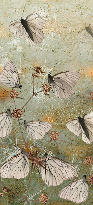 Estor enrollable de tela con diseño de mariposas en el prado